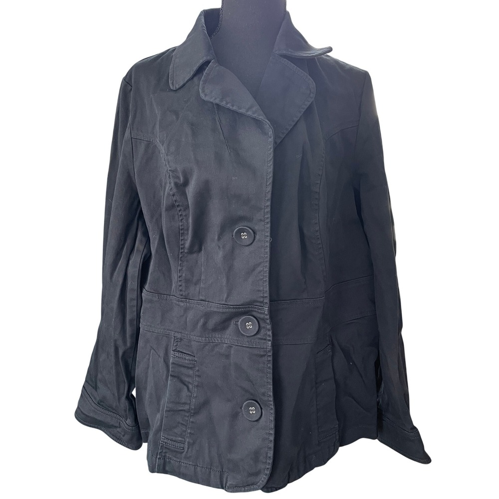 Venezia Cotton Stretch Button Jacket Womens 16 Black Classic Workwear Minimalist